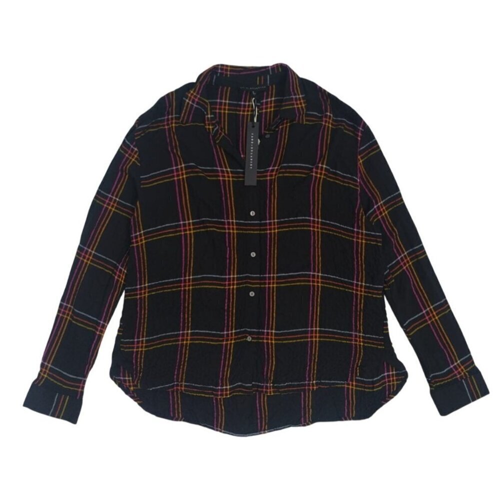 Jane + Delancey Black Plaid Button-Up Shirt Women’s M Cotton Relaxed Fit. NWT